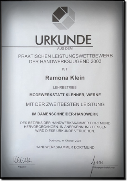 2003 Ramona Klein Handwerksjugend Landessieger